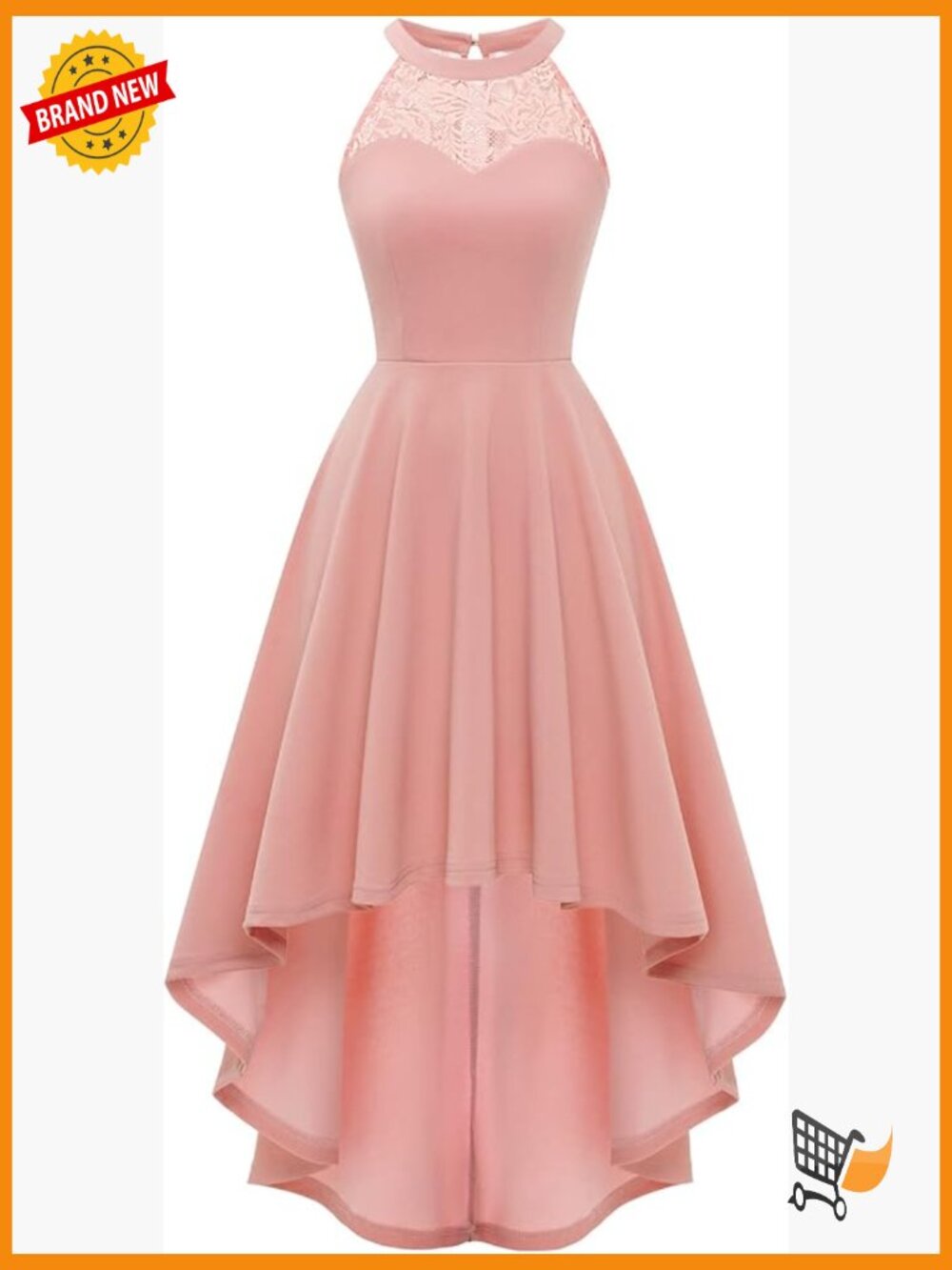 Hi Lo Cocktail Dress Sleeveless Halter A-Line Knee Length Zipper